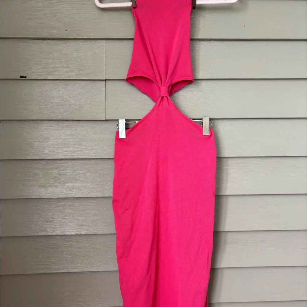 Lulu's Loving It Hot Pink Knit Cutout Midi Dress - Picture 2 of 7